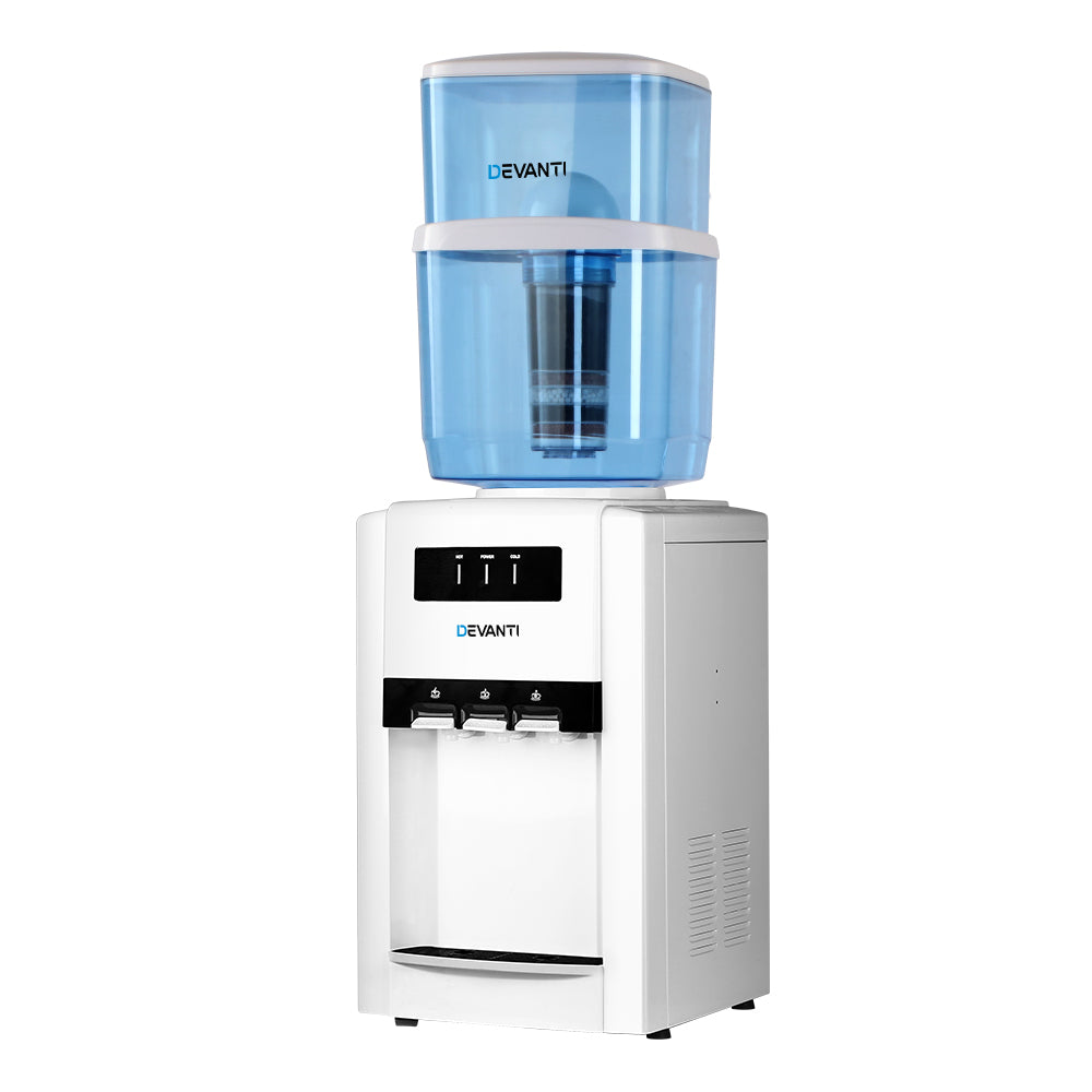 22L Bench Top Water Cooler Dispenser Three Tap Hot/Cold/Room Temp with 2 Purifier Filter Elements - Homecoze