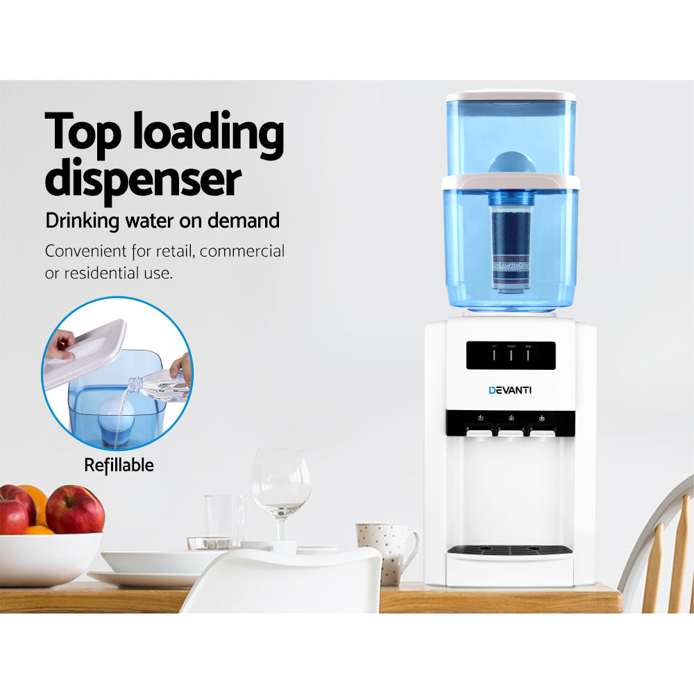 22L Bench Top Water Cooler Dispenser Three Tap Hot/Cold/Room Temp with 2 Purifier Filter Elements - Homecoze