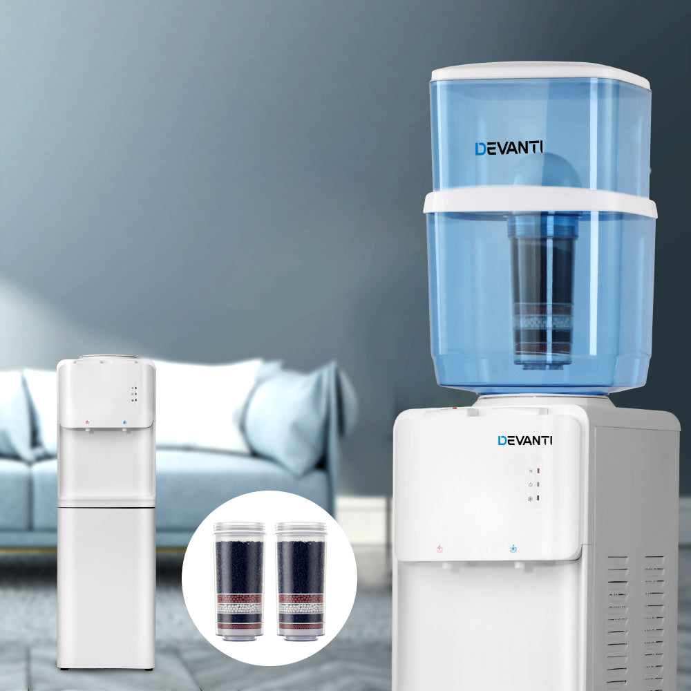 22L Standing Water Cooler Dispenser Two Tap Hot/Cold with 2 Purifier Filter Elements - Homecoze