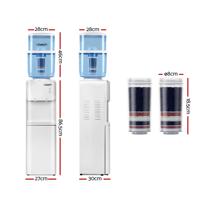 22L Standing Water Cooler Dispenser Two Tap Hot/Cold with 2 Purifier Filter Elements - Homecoze