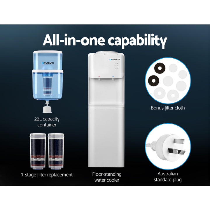 22L Standing Water Cooler Dispenser Two Tap Hot/Cold with 2 Purifier Filter Elements - Homecoze