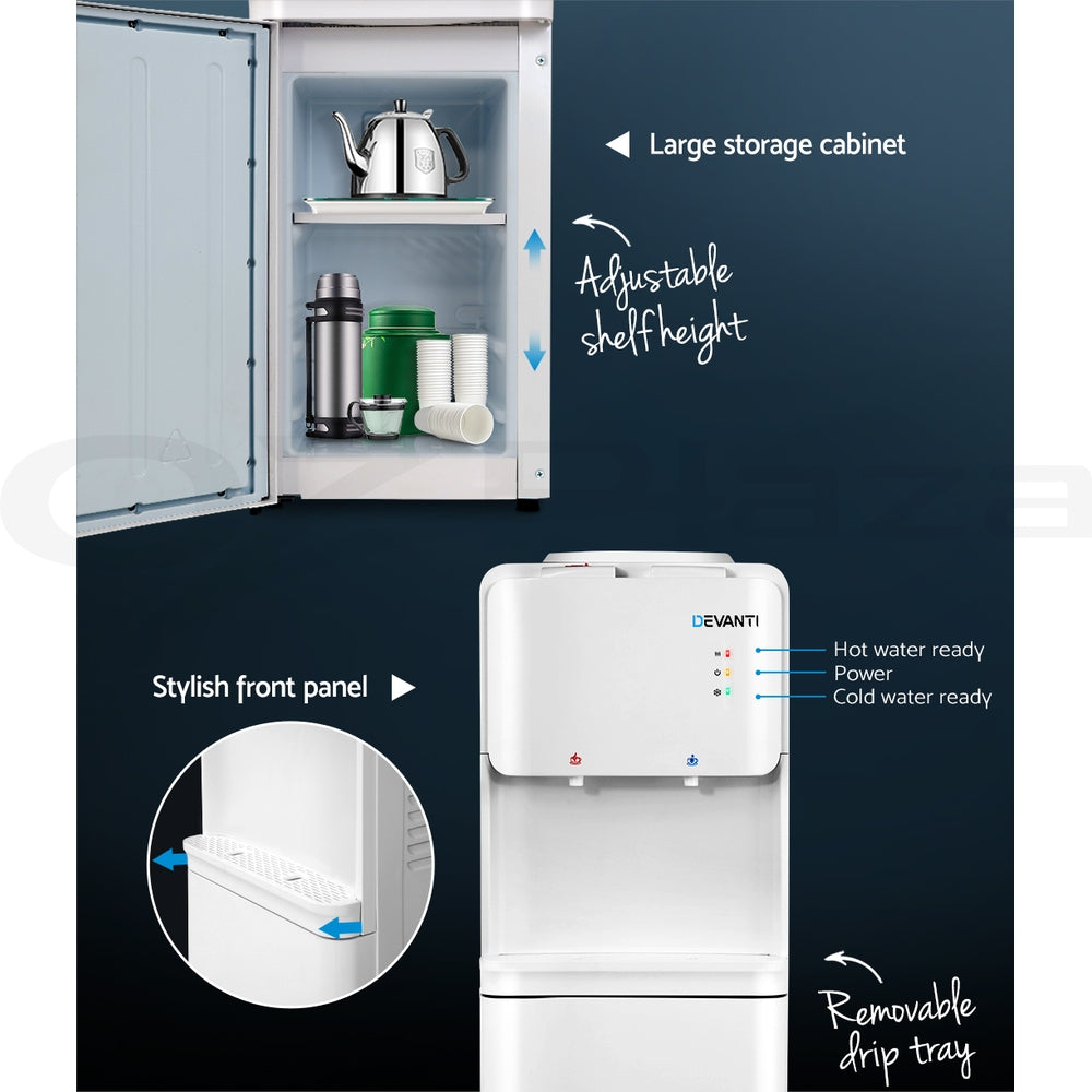 22L Standing Water Cooler Dispenser Two Tap Hot/Cold with 2 Purifier Filter Elements - Homecoze