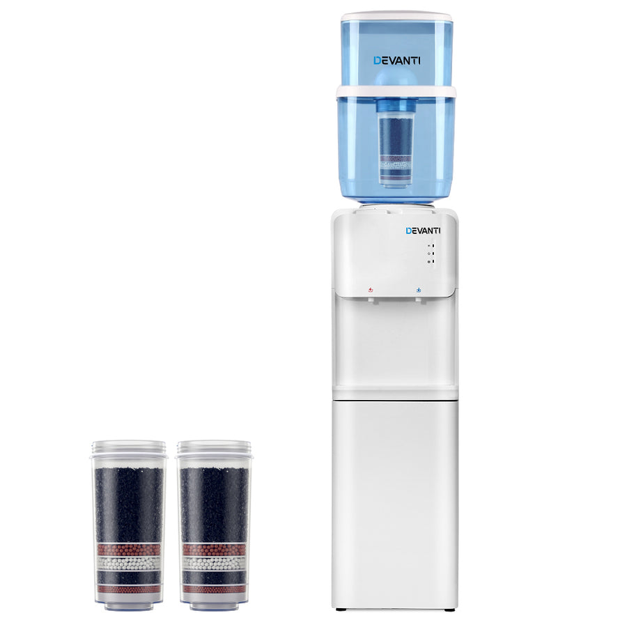 22L Standing Water Cooler Dispenser Two Tap Hot/Cold with 2 Purifier Filter Elements - Homecoze