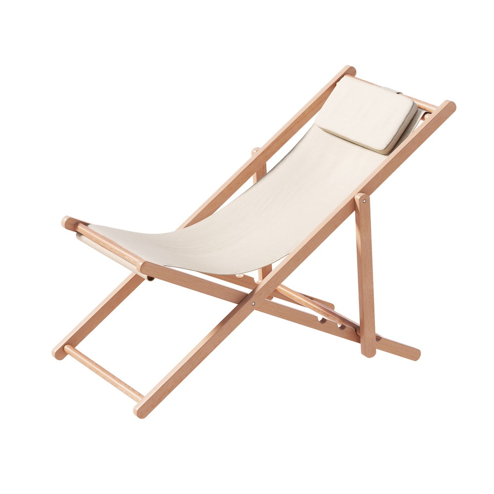 Folding Wooden Beach Chair - Beige - Homecoze