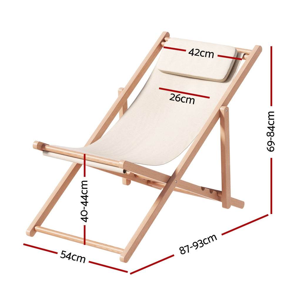 Folding Wooden Beach Chair - Beige - Homecoze
