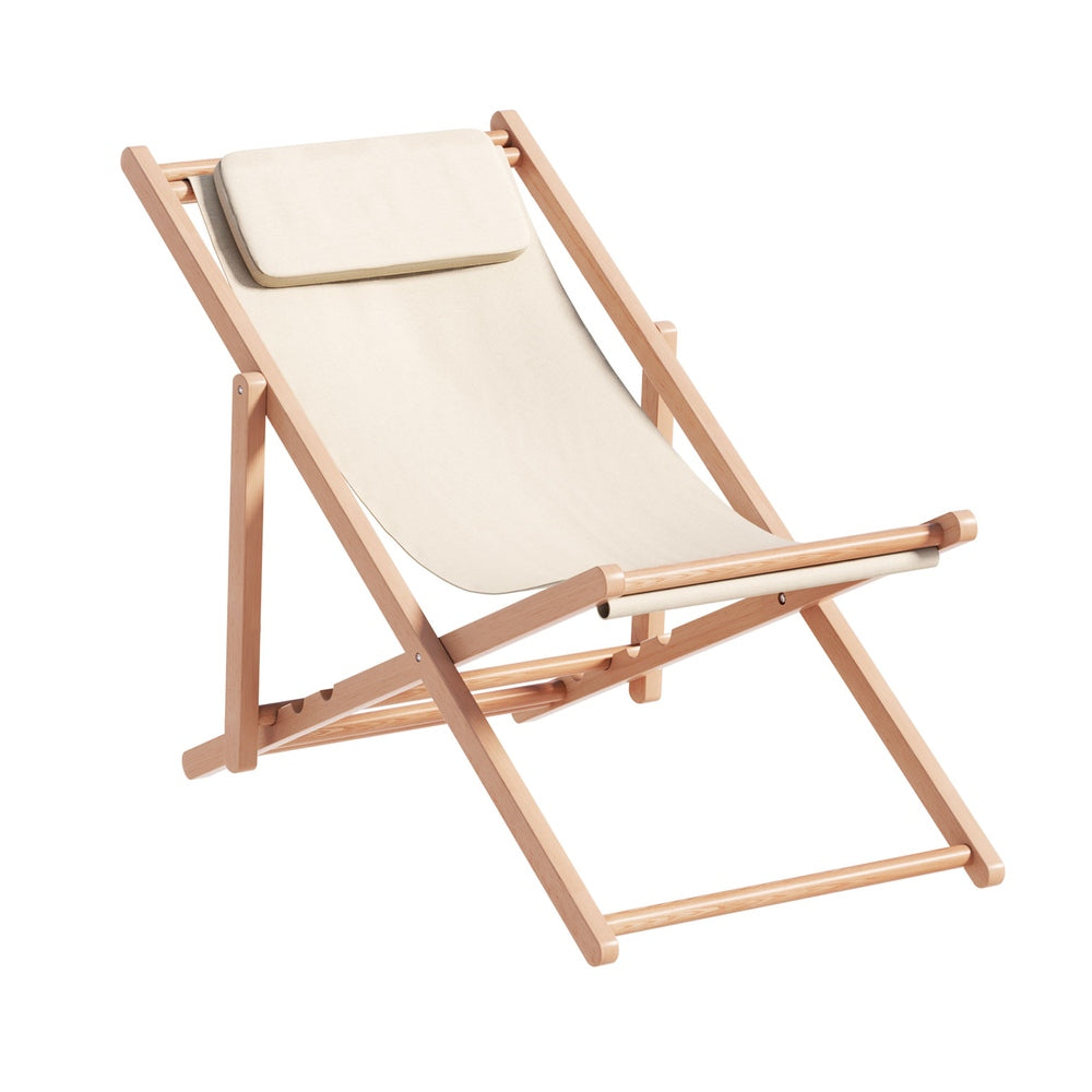 Folding Wooden Beach Chair - Beige - Homecoze