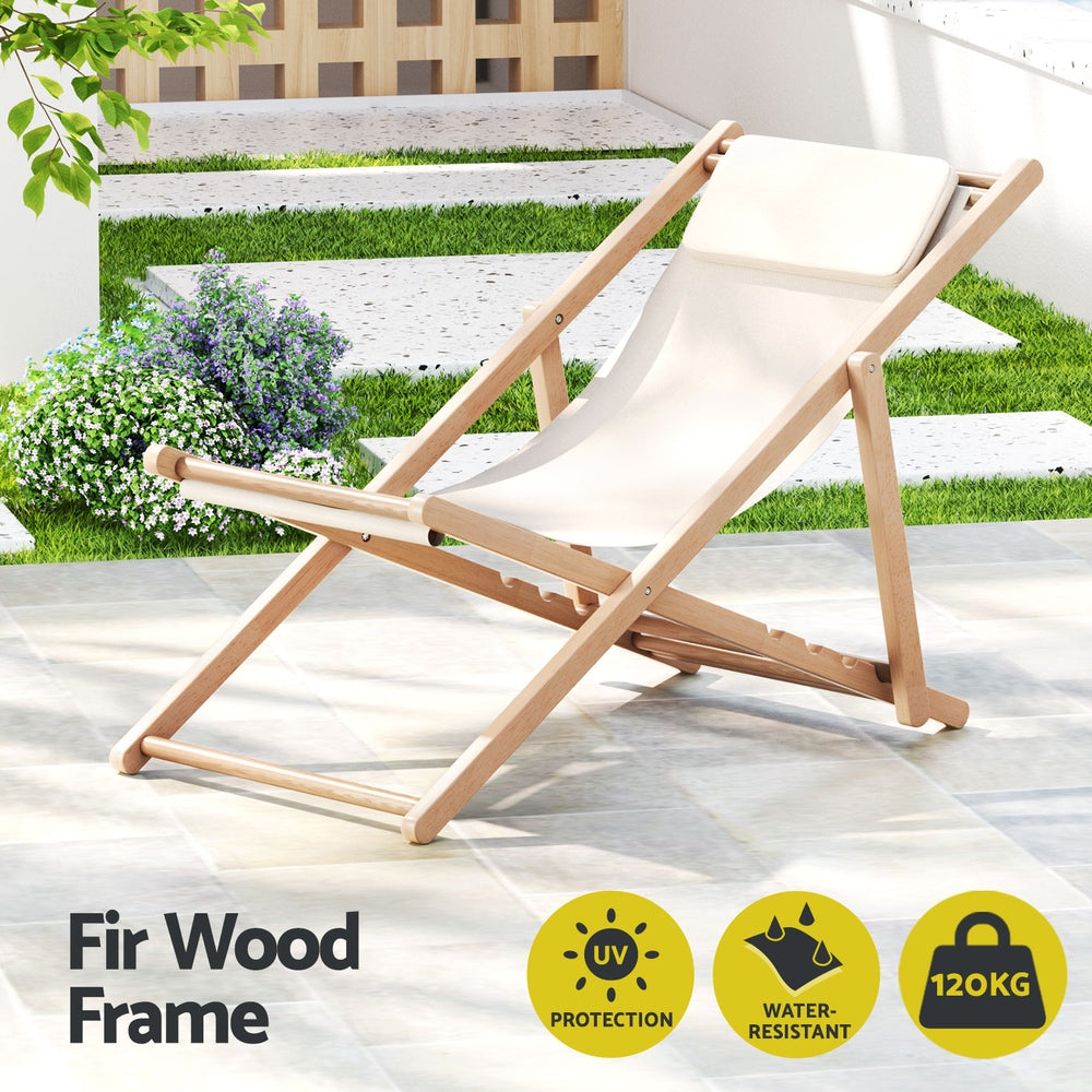 Folding Wooden Beach Chair - Beige - Homecoze