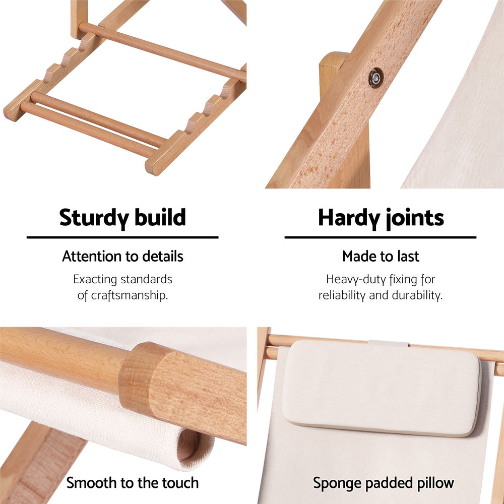 Folding Wooden Beach Chair - Beige - Homecoze