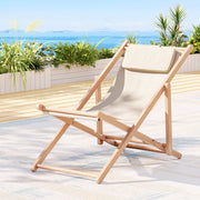 Folding Wooden Beach Chair - Beige - Homecoze