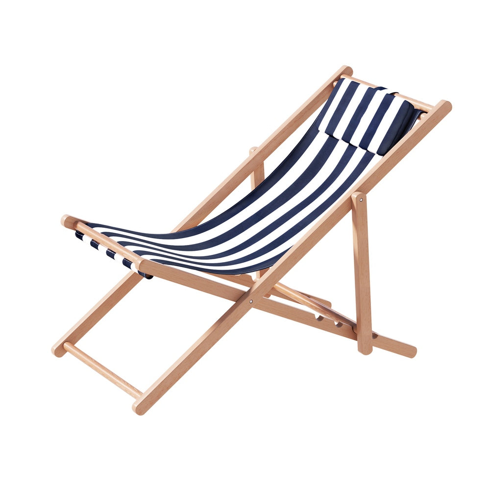 Folding Wooden Beach Chair - Blue & White - Homecoze