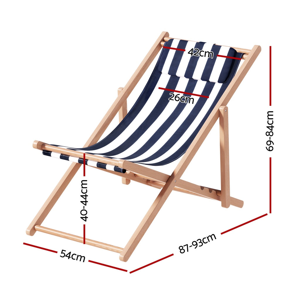 Folding Wooden Beach Chair - Blue & White - Homecoze