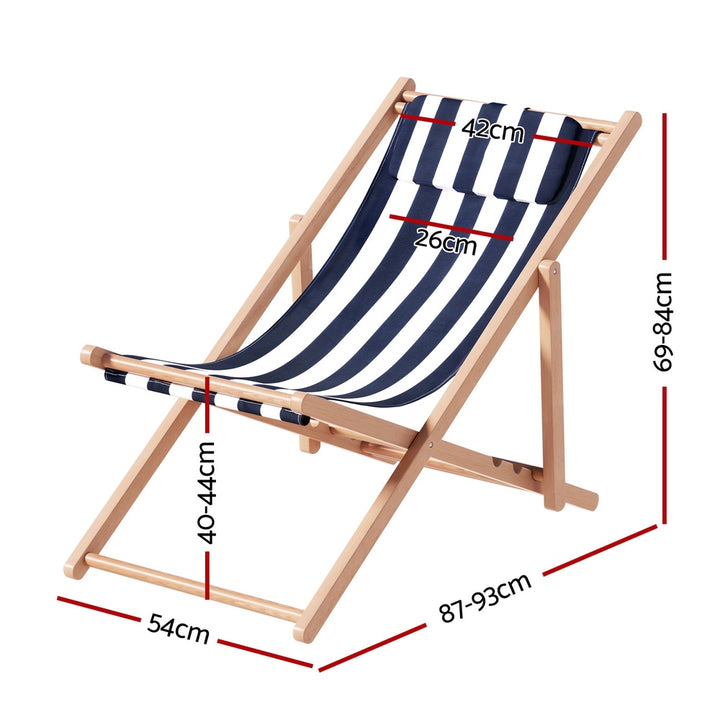 Folding Wooden Beach Chair - Blue & White