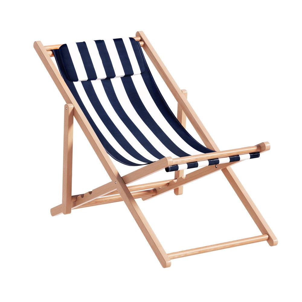 Folding Wooden Beach Chair - Blue & White - Homecoze