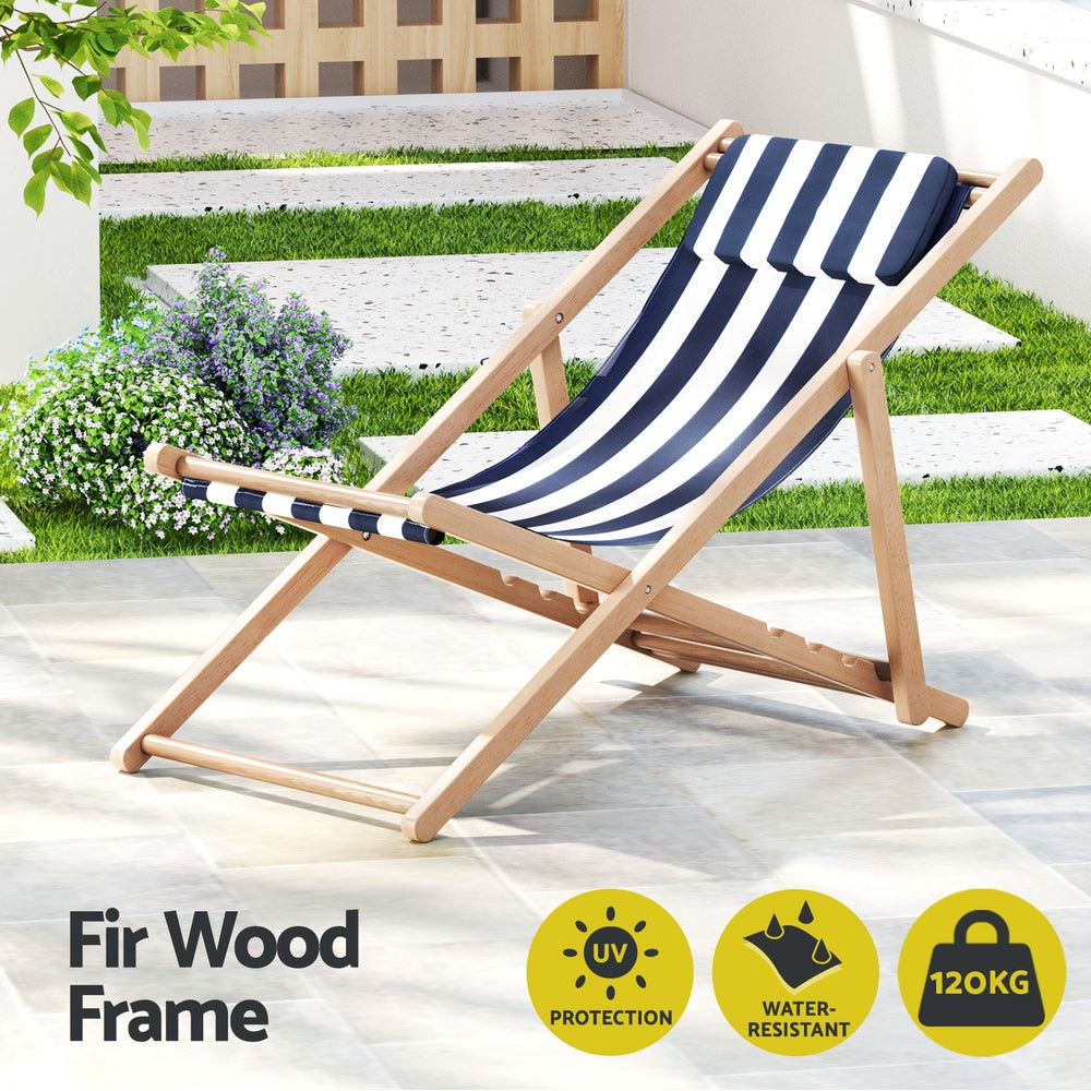 Folding Wooden Beach Chair - Blue & White - Homecoze