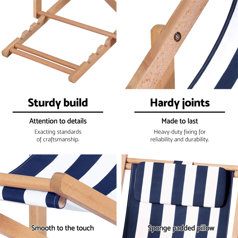 Folding Wooden Beach Chair - Blue & White - Homecoze