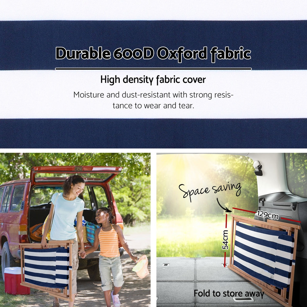 Folding Wooden Beach Chair - Blue & White - Homecoze