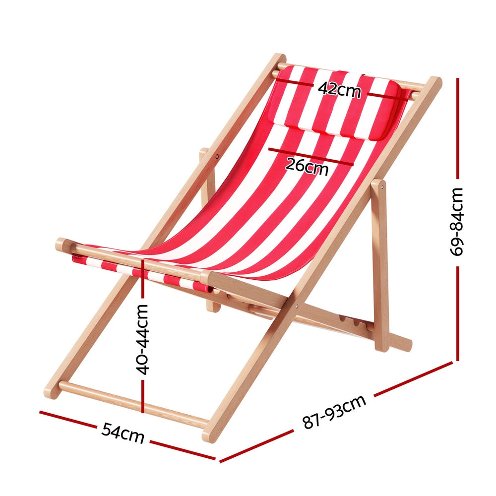 Folding Wooden Beach Chair - Red & White - Homecoze