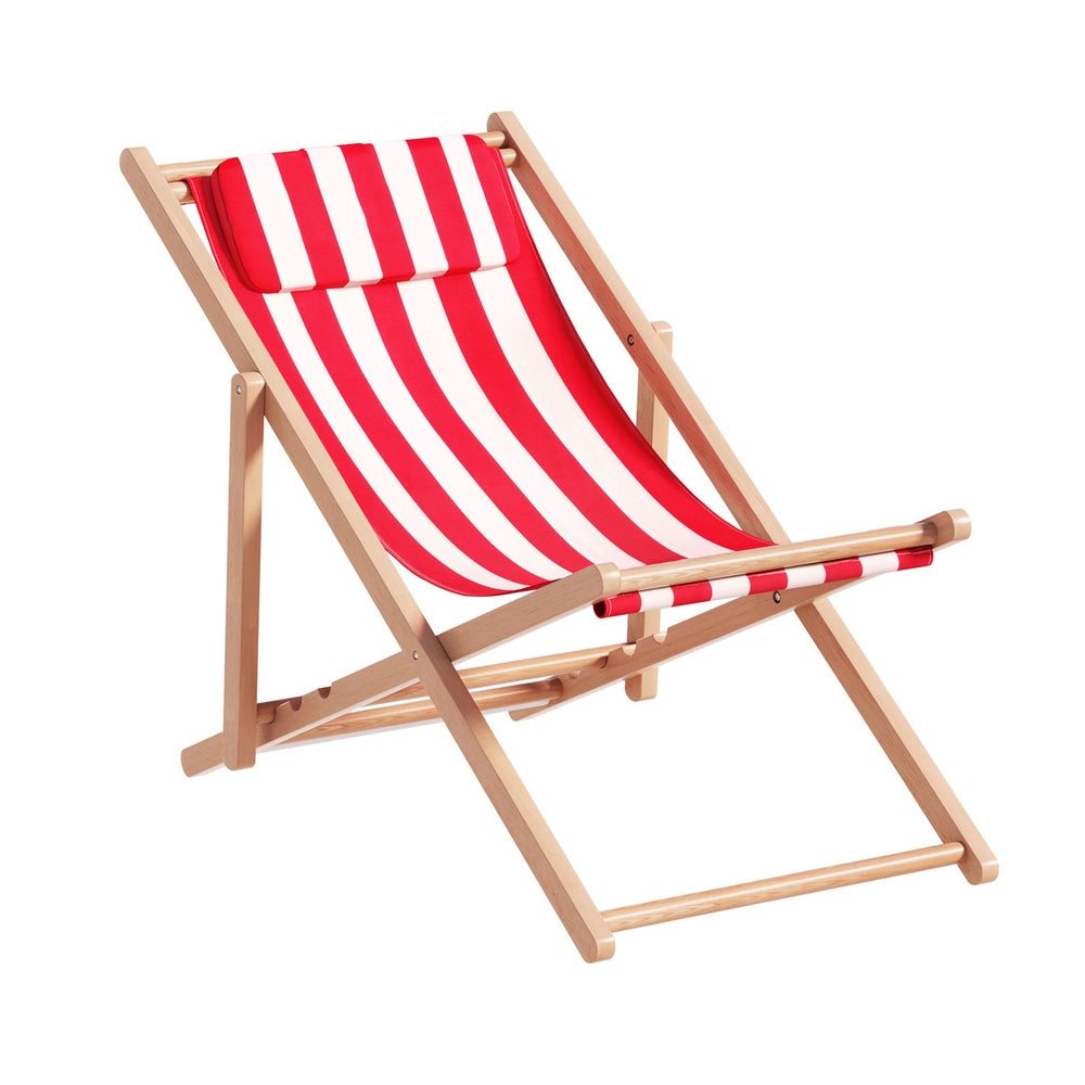 Folding Wooden Beach Chair - Red & White - Homecoze