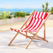Folding Wooden Beach Chair - Red & White - Homecoze