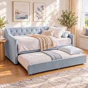 Artiss Single Buttonless Tufted Daybed Frame & Trundle, Blue - Homecoze