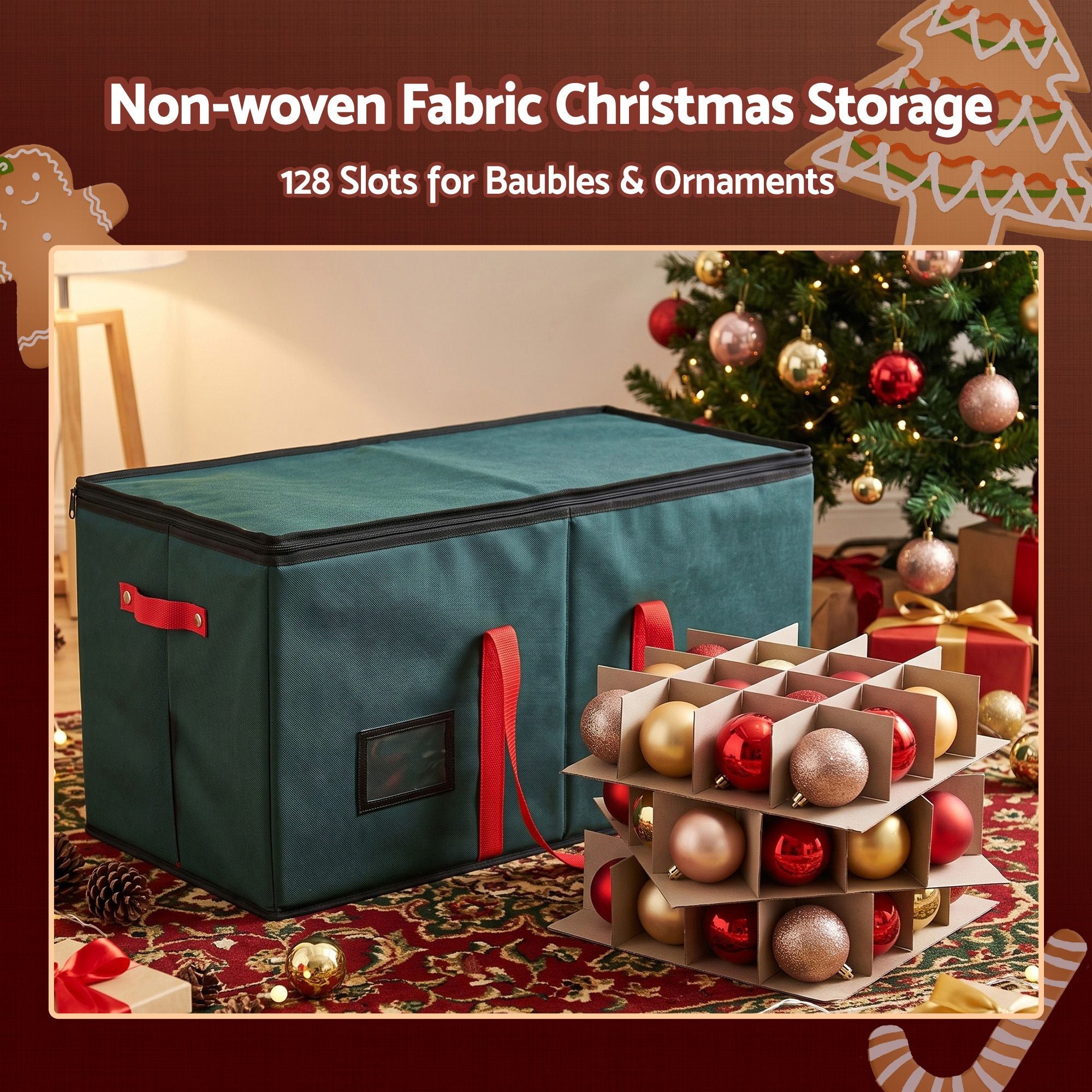 Christmas Bauble Storage Box 128 Slots - Green