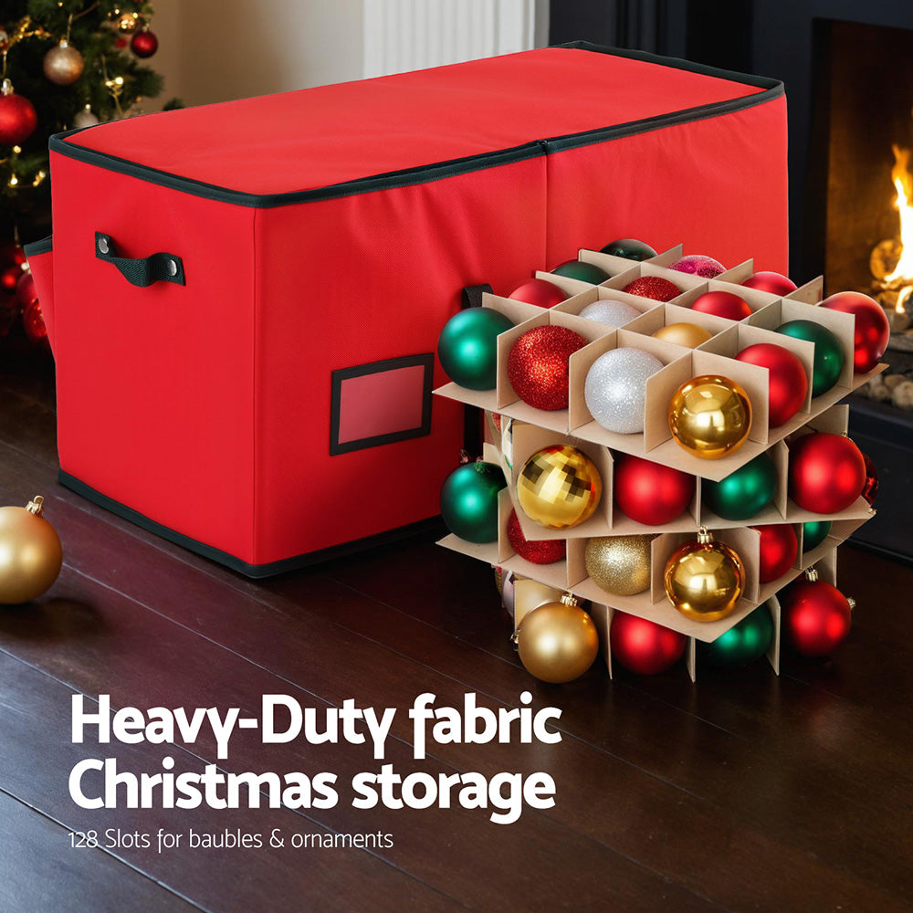 Jingle Jollys Christmas Baubles Storage Box 128 Slots Decor Ornaments Container - Homecoze
