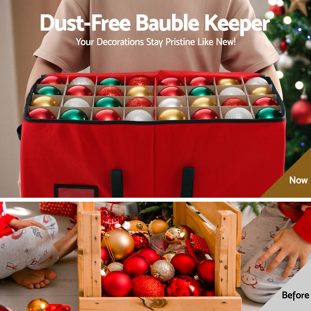 Jingle Jollys Christmas Baubles Storage Box 128 Slots Decor Ornaments Container - Homecoze