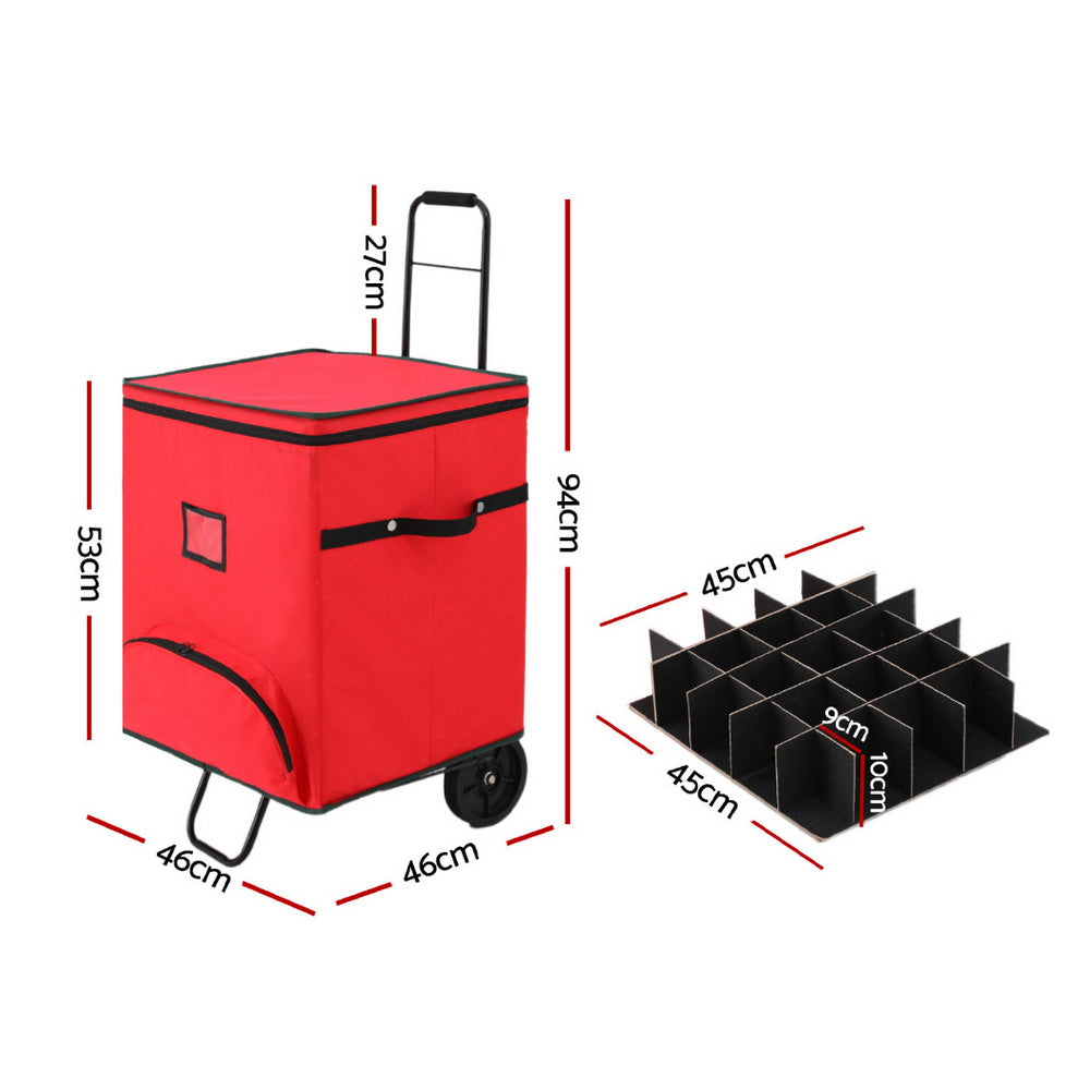 Christmas Bauble Storage Box 125 Divider Roller Cart - Homecoze