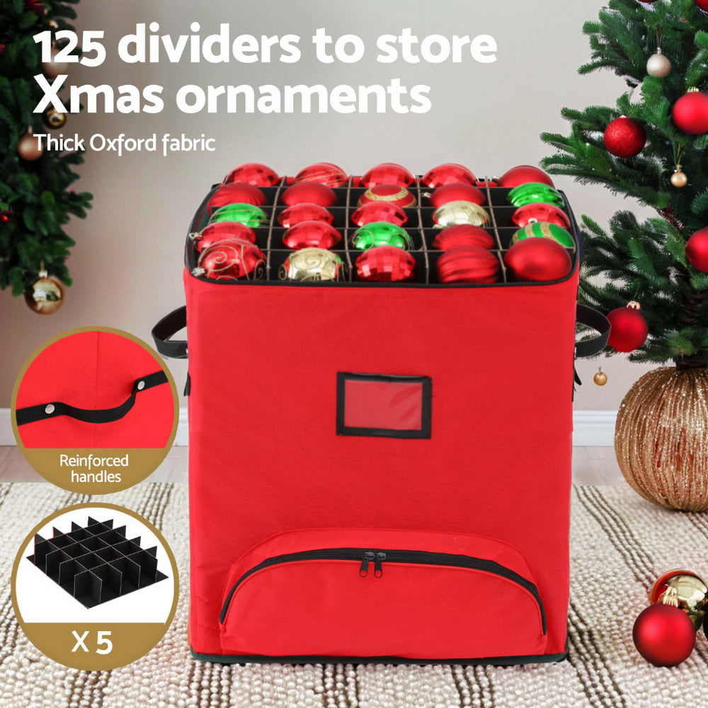 Christmas Bauble Storage Box 125 Divider Roller Cart - Homecoze