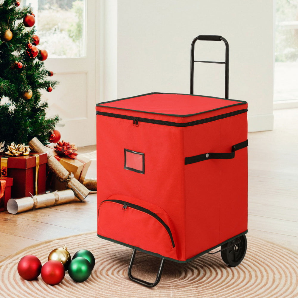 Christmas Bauble Storage Box 125 Divider Roller Cart - Homecoze