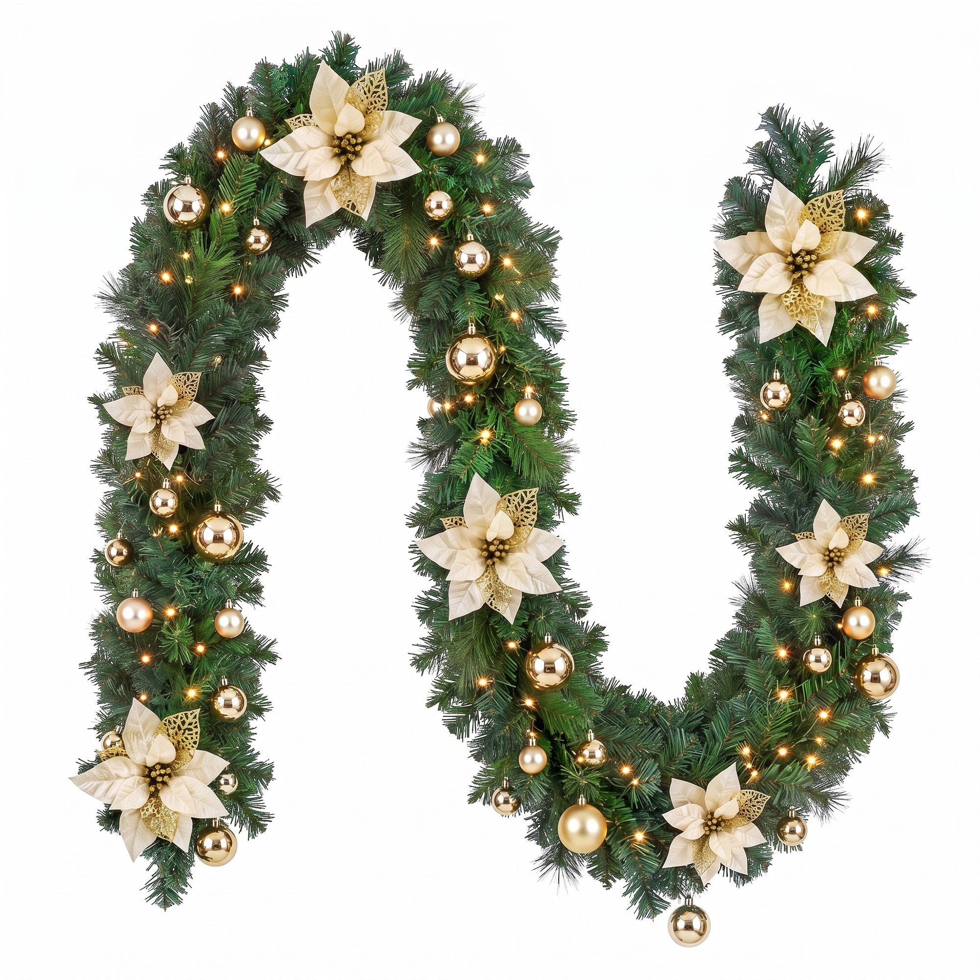 9FT (2.7m) Pre-lit LED Decorated Christmas Garland