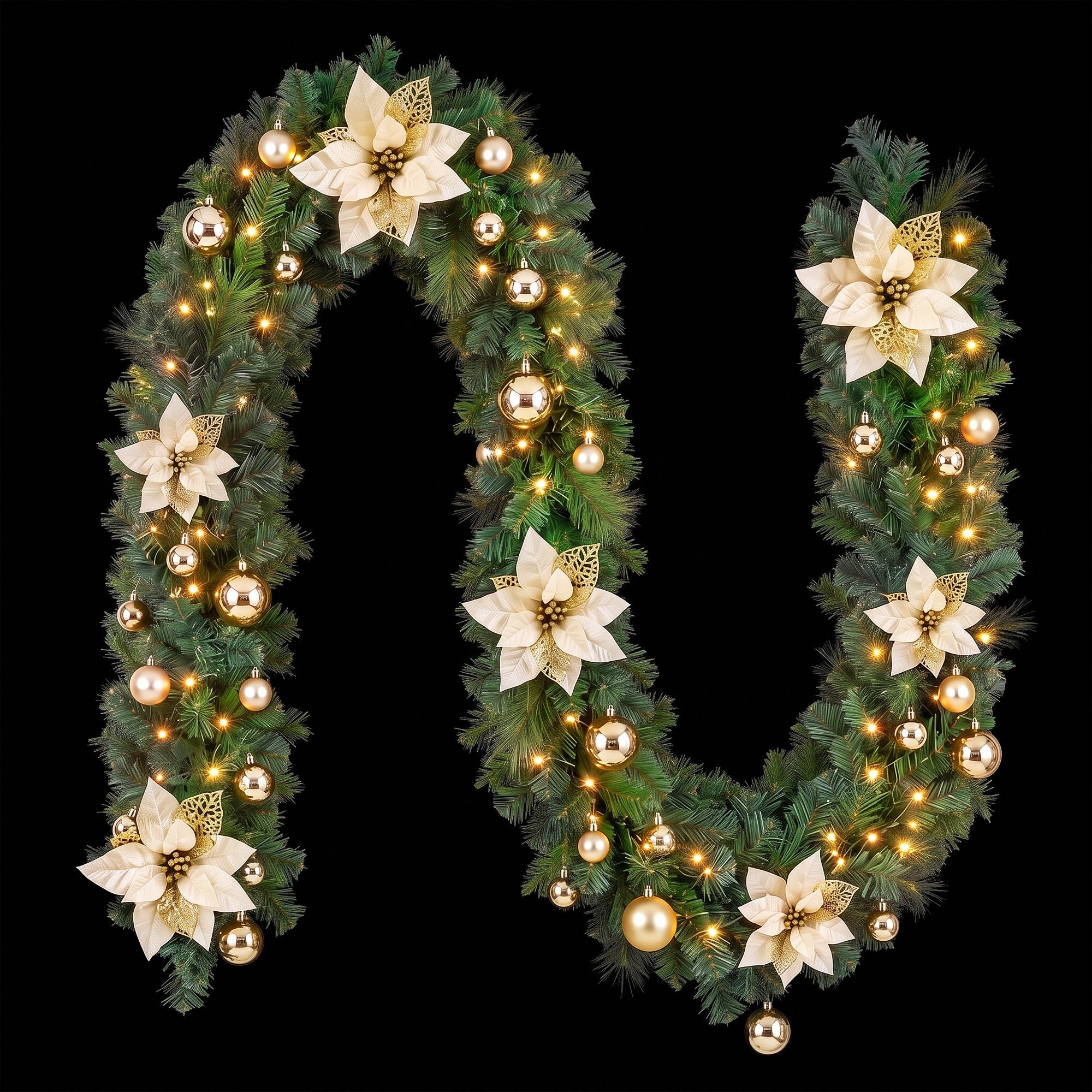 9FT (2.7m) Pre-lit LED Decorated Christmas Garland