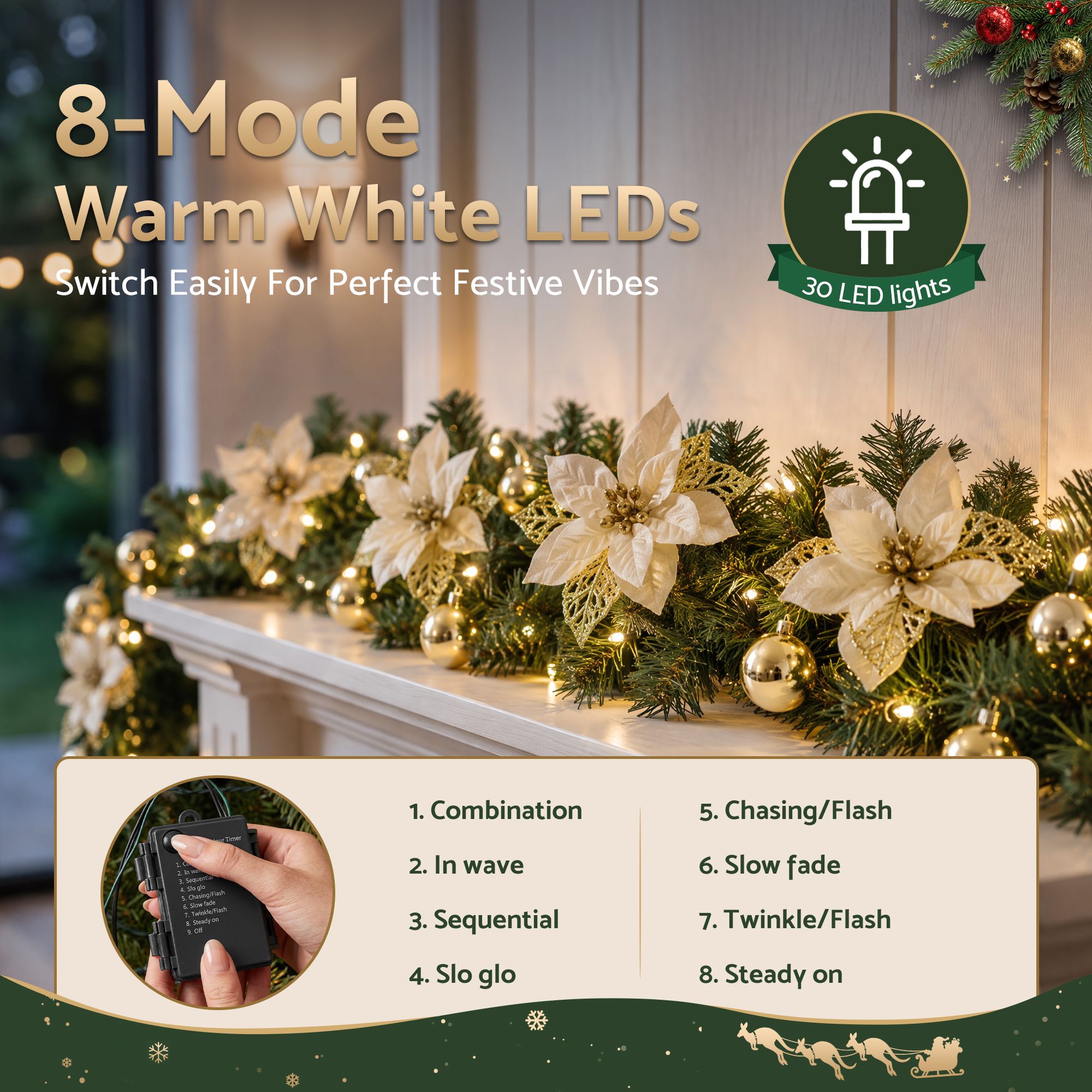 9FT (2.7m) Pre-lit LED Decorated Christmas Garland