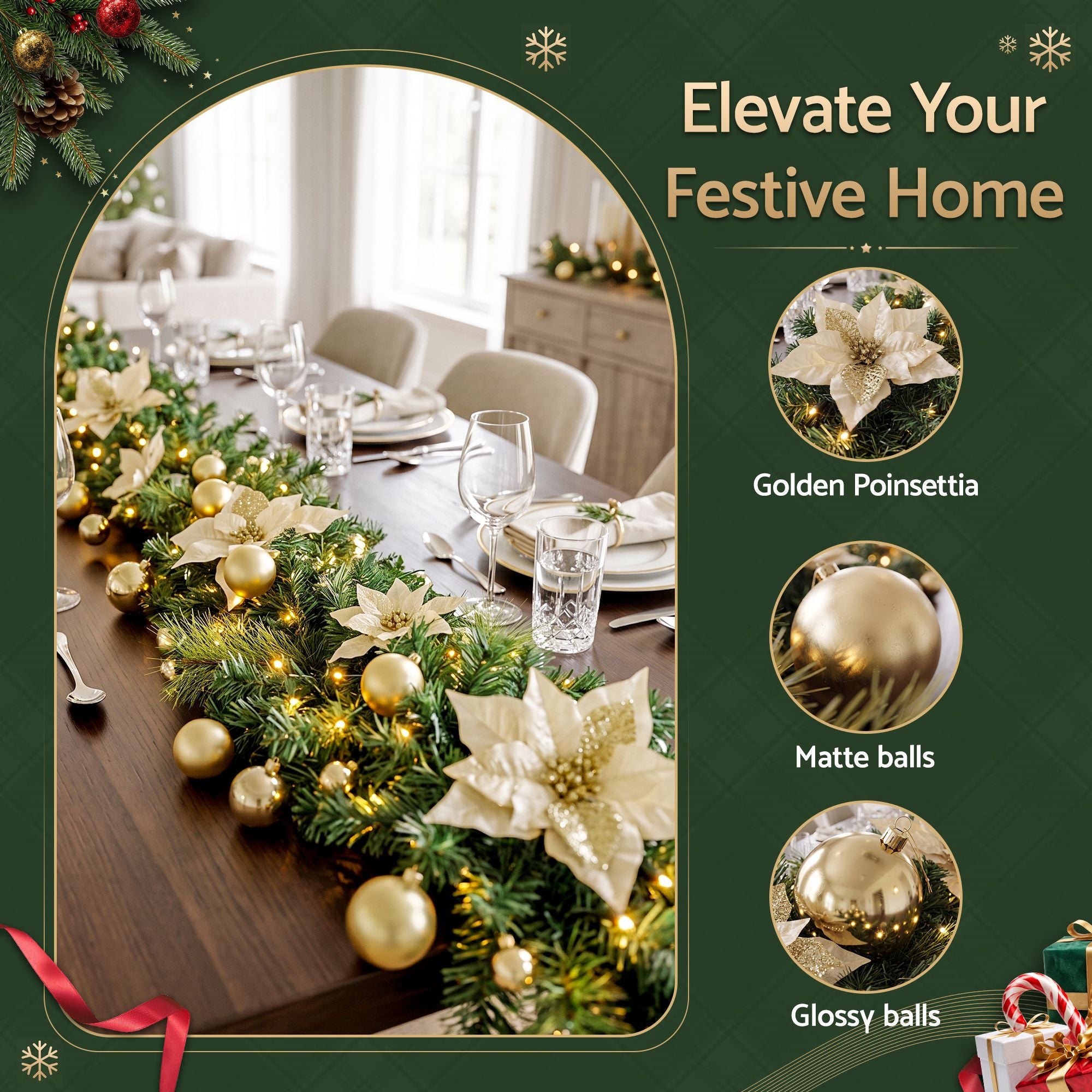 9FT (2.7m) Pre-lit LED Decorated Christmas Garland