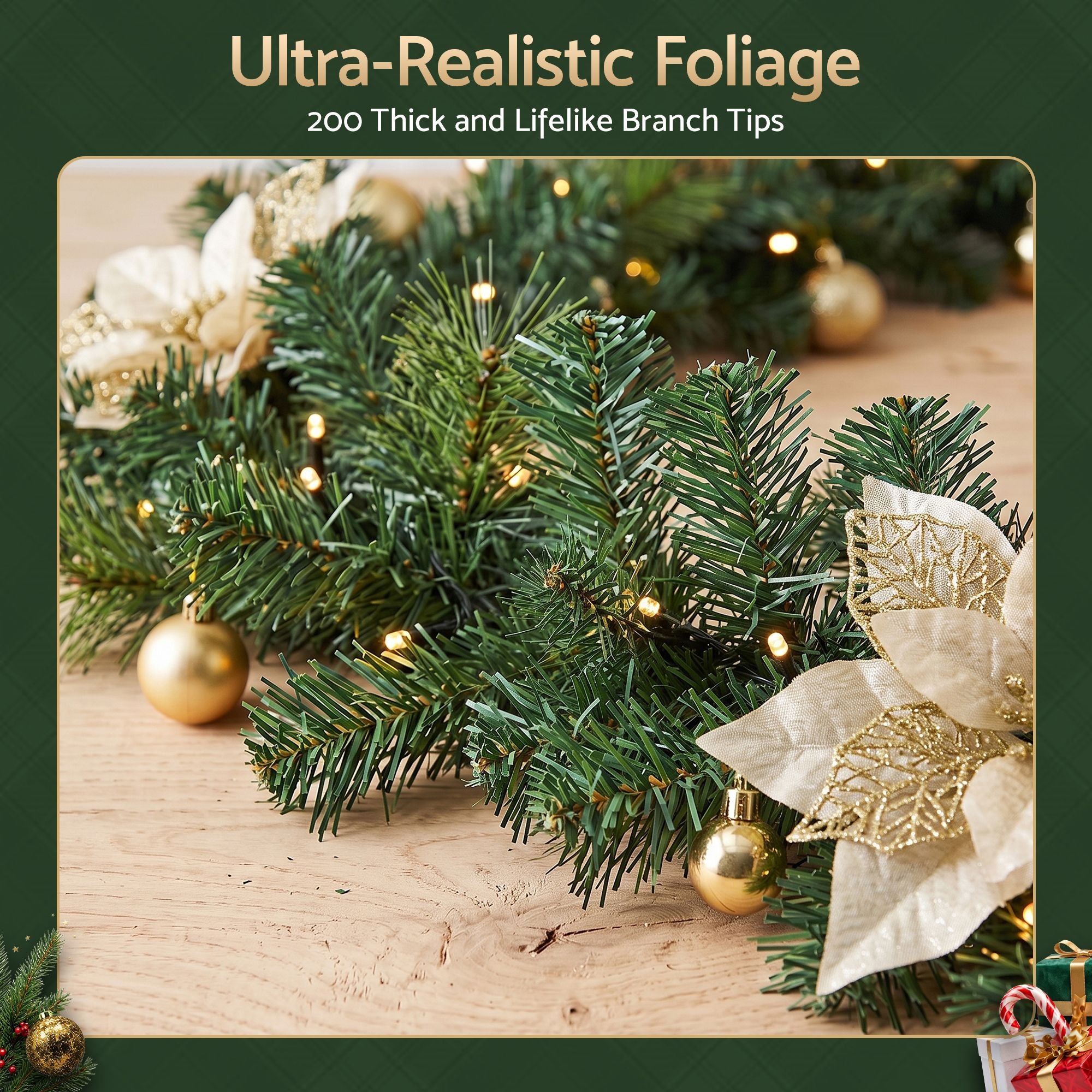 9FT (2.7m) Pre-lit LED Decorated Christmas Garland