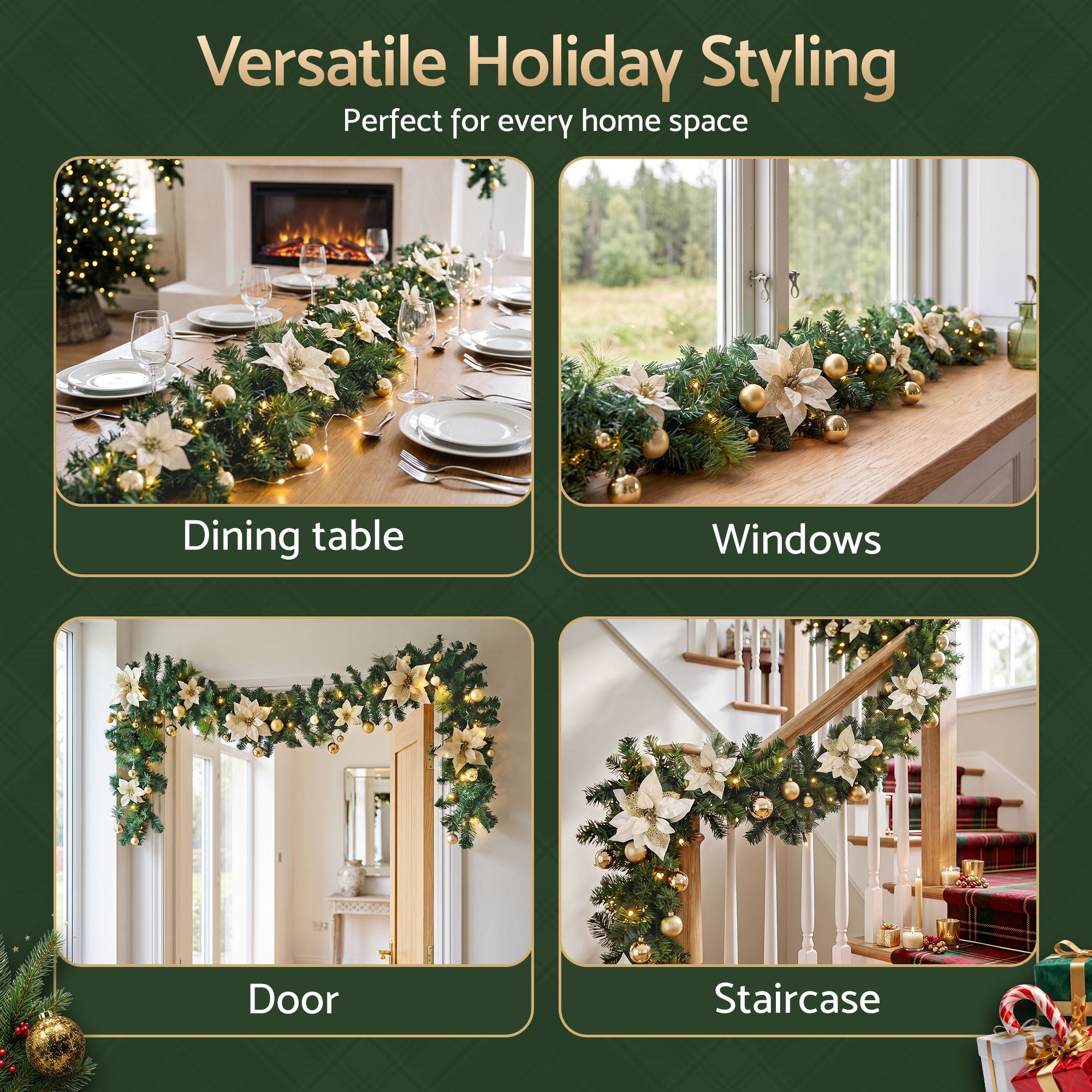 9FT (2.7m) Pre-lit LED Decorated Christmas Garland
