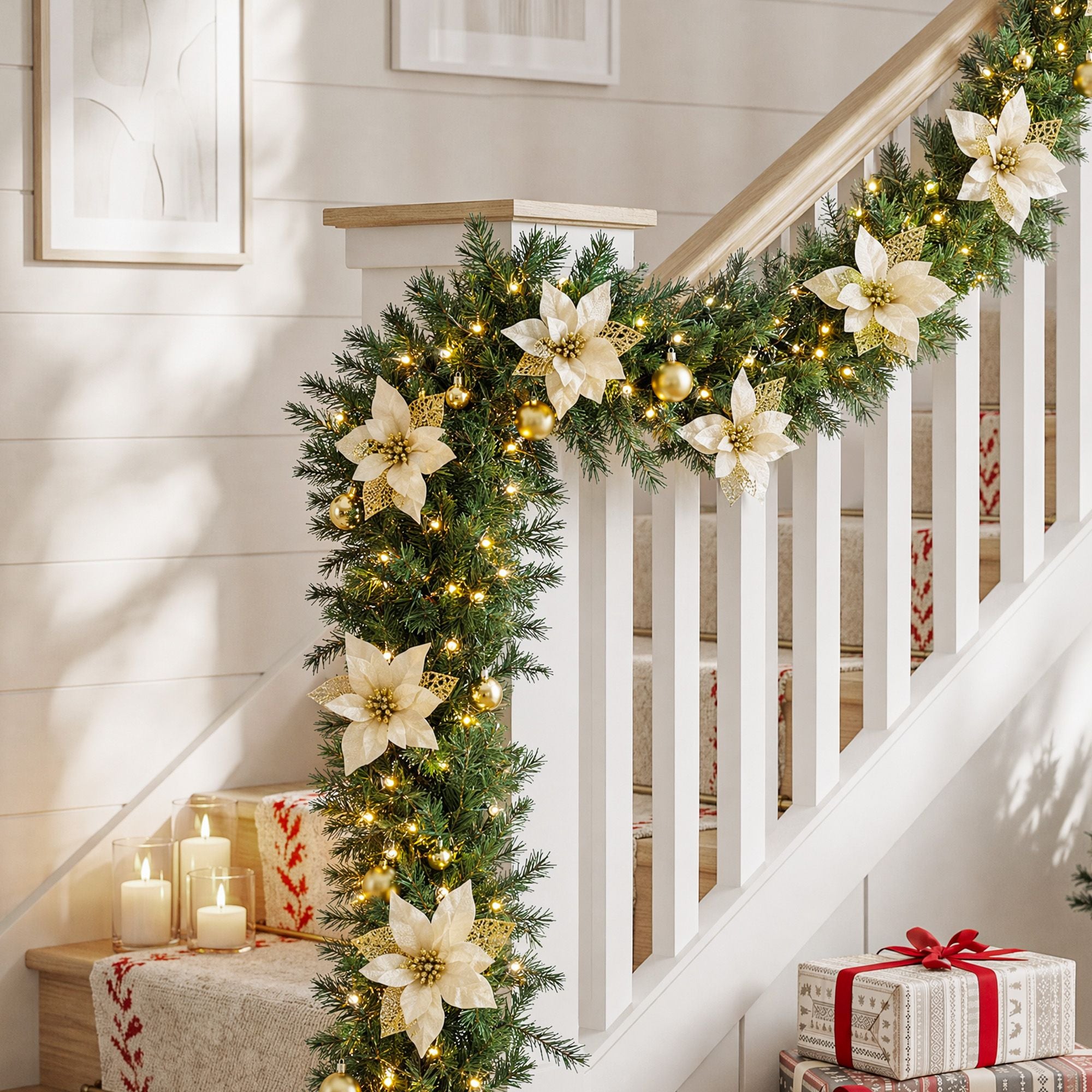 9FT (2.7m) Pre-lit LED Decorated Christmas Garland
