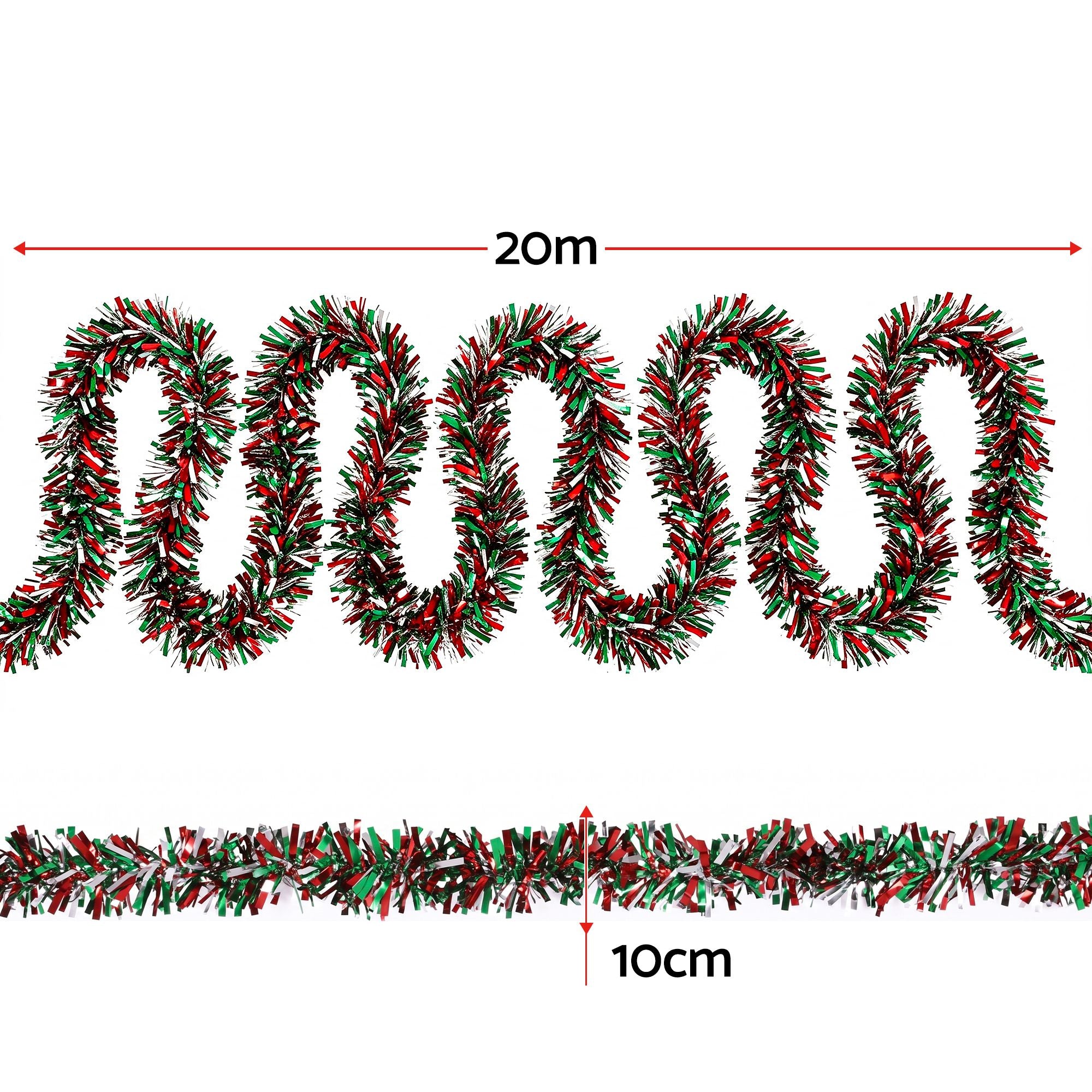 20m Christmas Tinsel Garland - Red, Green & Silver