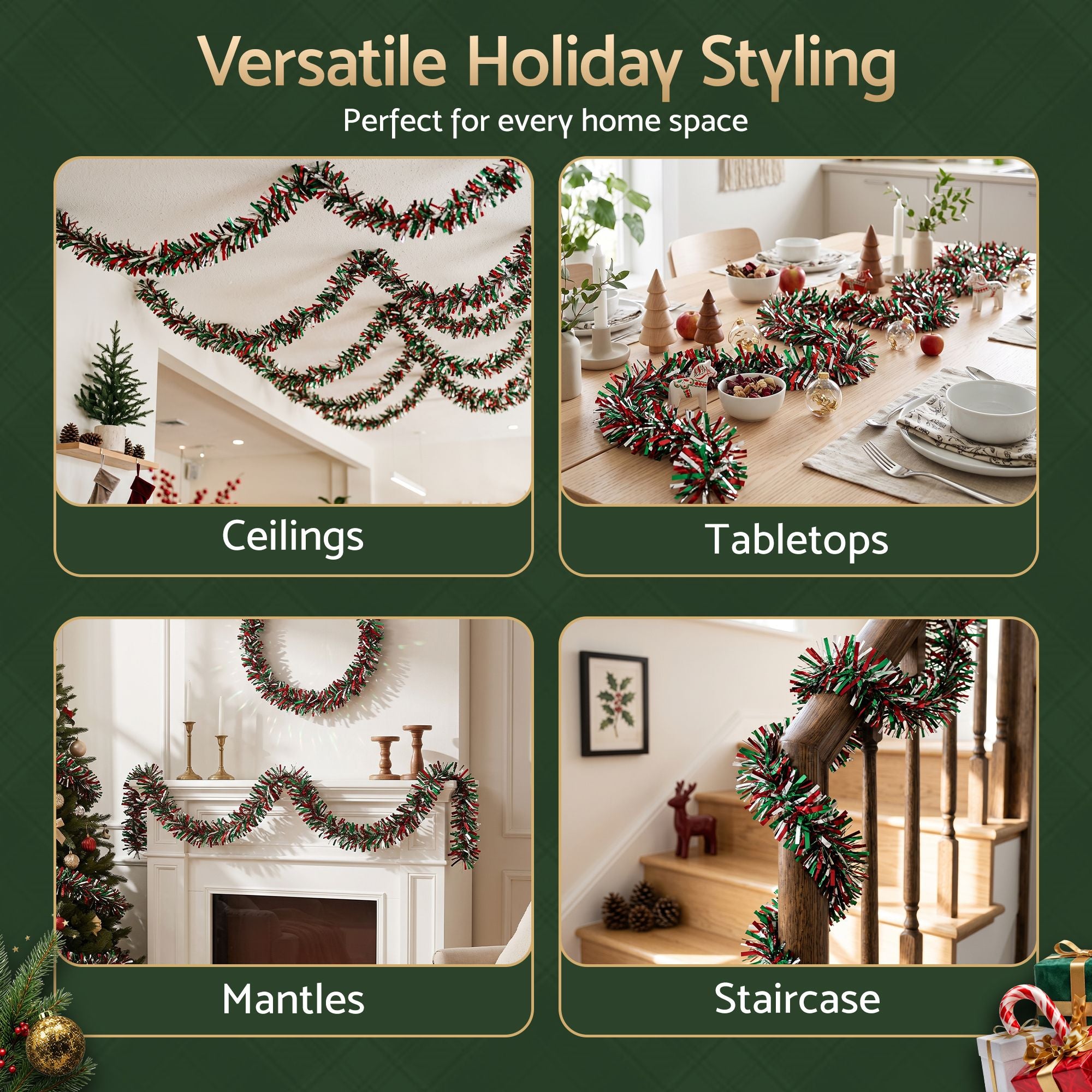 20m Christmas Tinsel Garland - Red, Green & Silver