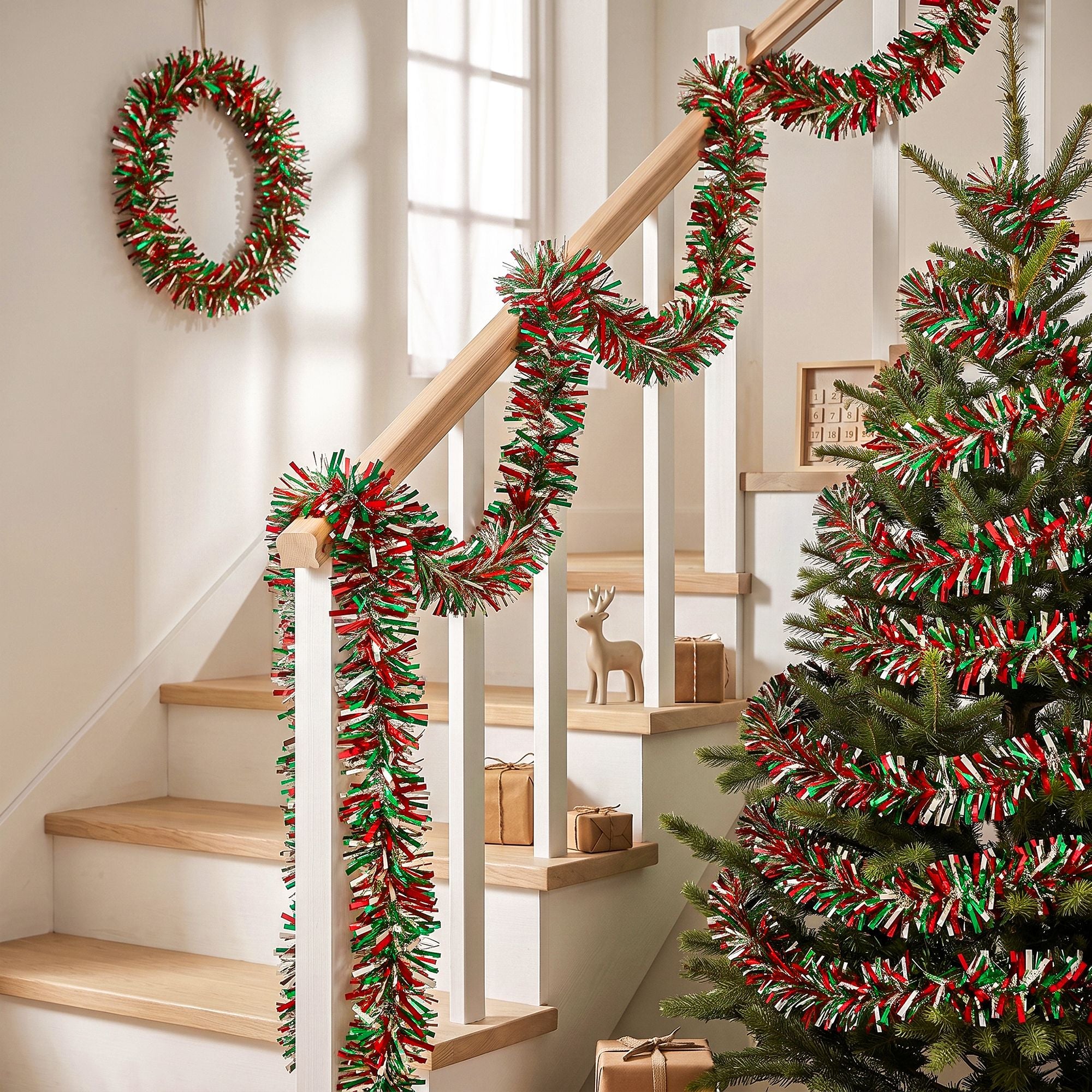 20m Christmas Tinsel Garland - Red, Green & Silver