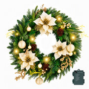 60cm Pre-lit LED Gold Poinsettia Christmas Wreath