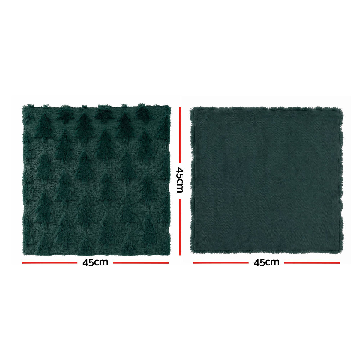 2PC Faux Fur Christmas Tree Cushion Covers 45x45cm - Green