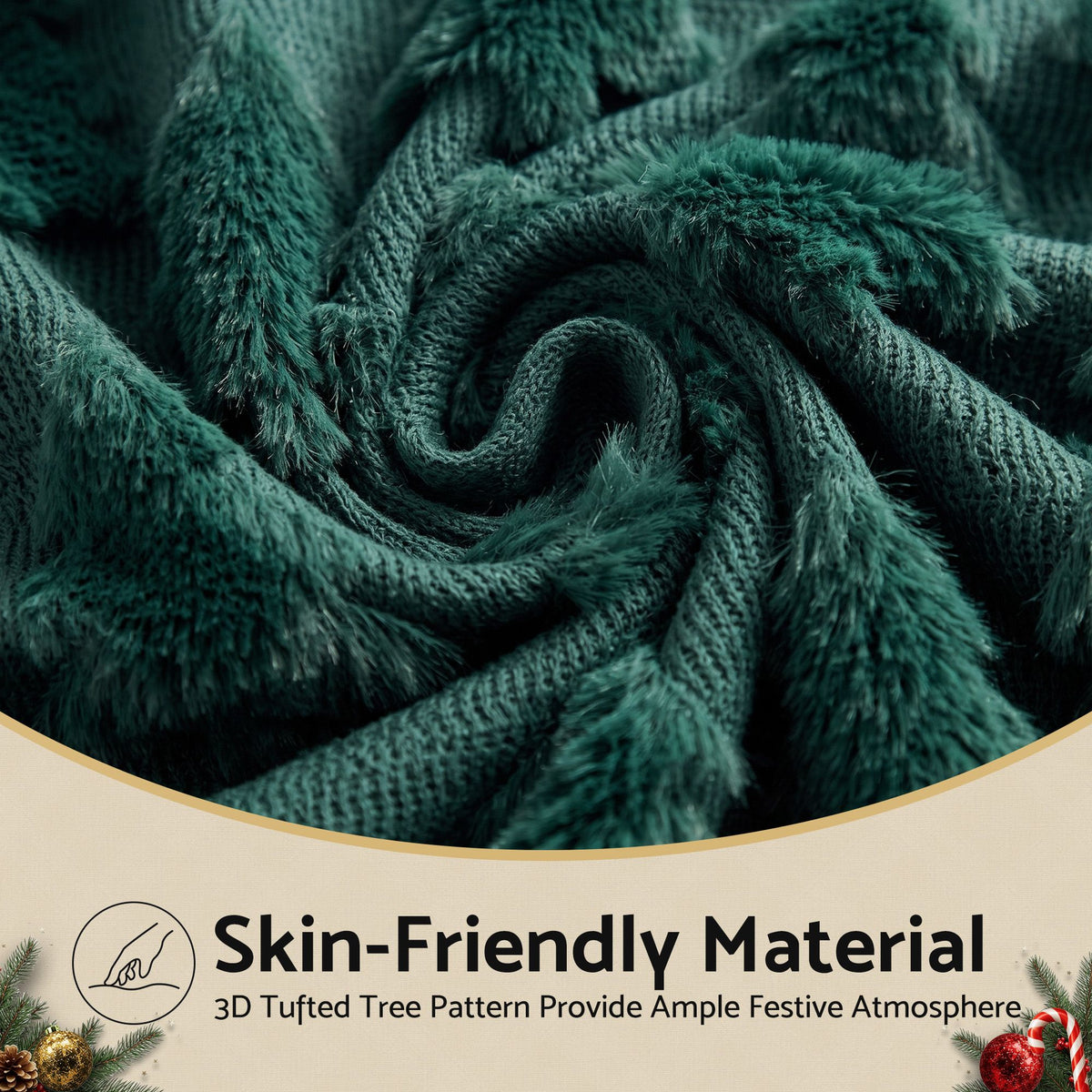 2PC Faux Fur Christmas Tree Cushion Covers 45x45cm - Green