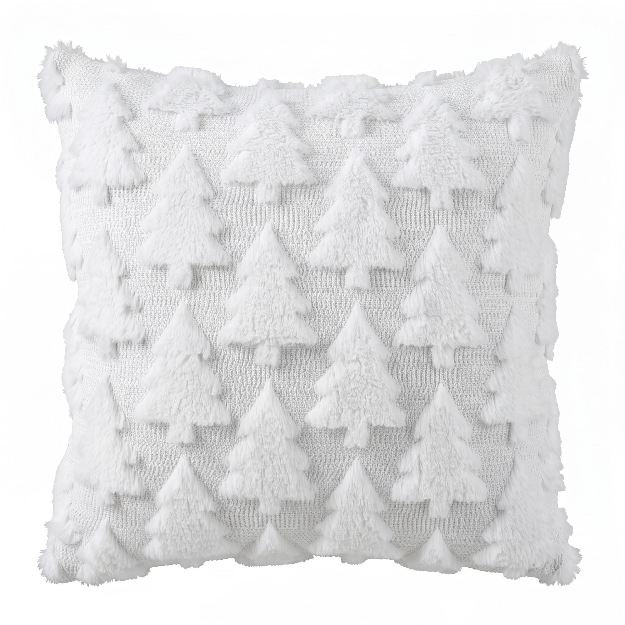 2PC Faux Fur Christmas Tree Cushion Covers 45x45cm - White