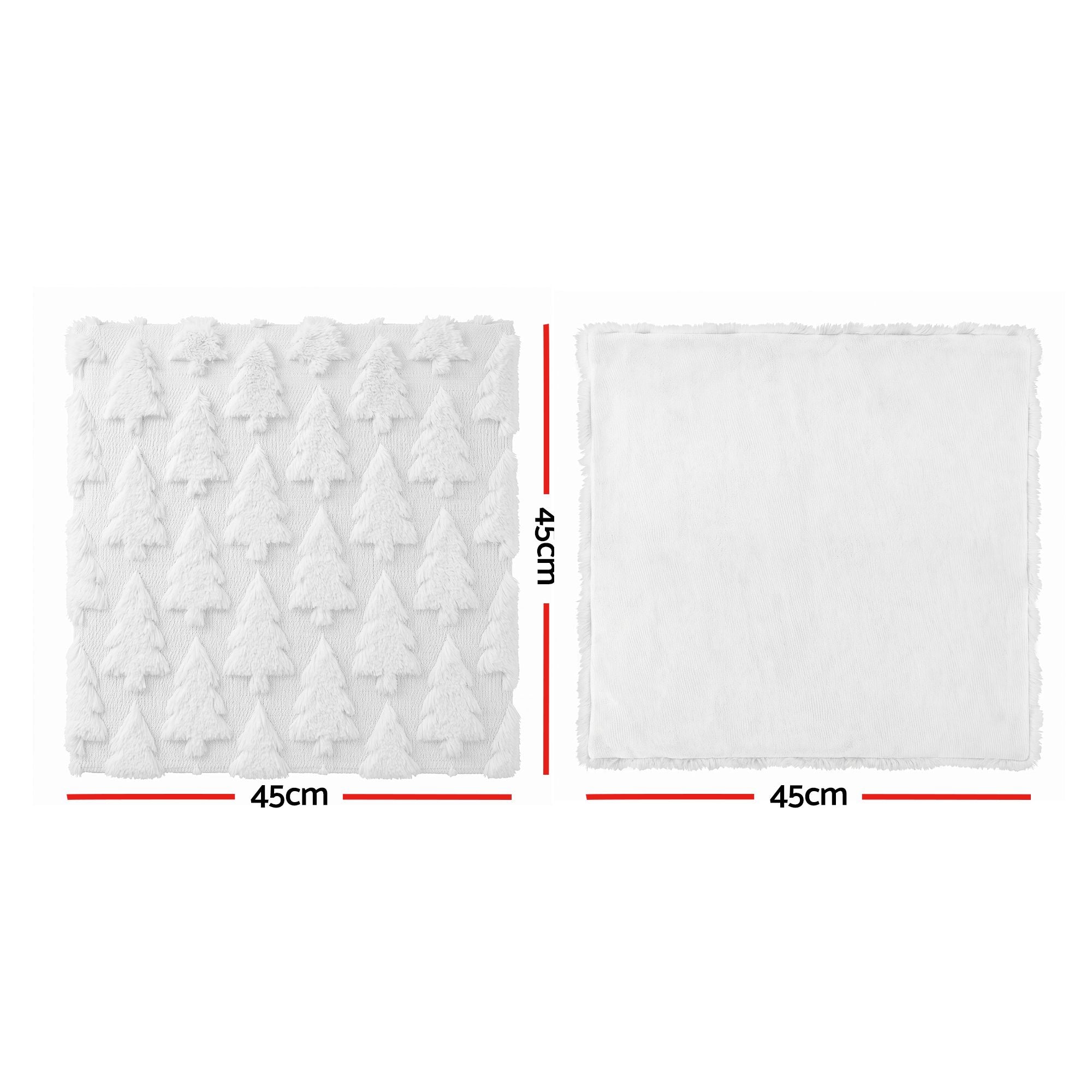 2PC Faux Fur Christmas Tree Cushion Covers 45x45cm - White