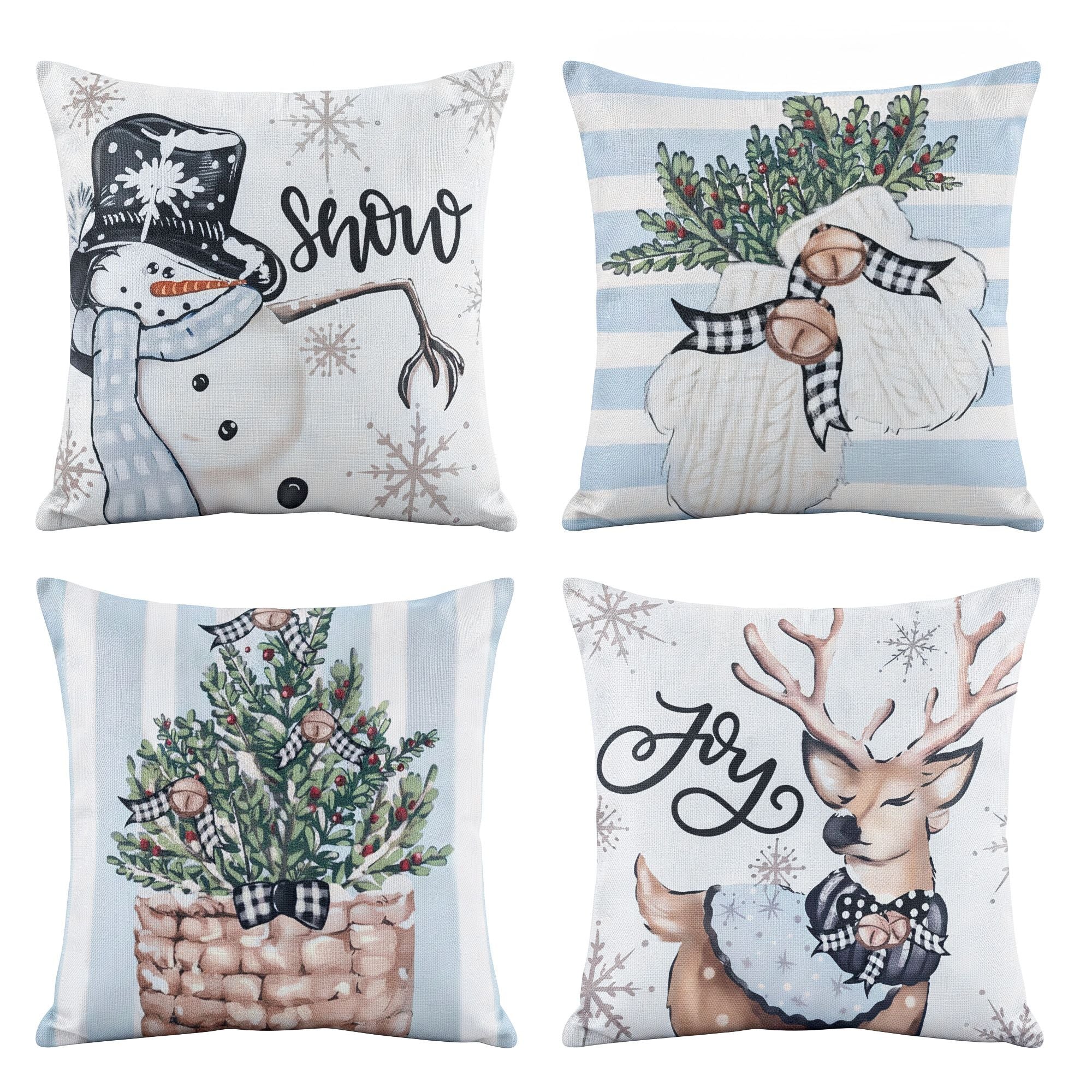 4PC Christmas Cushion Covers 45x45cm - Blue & White