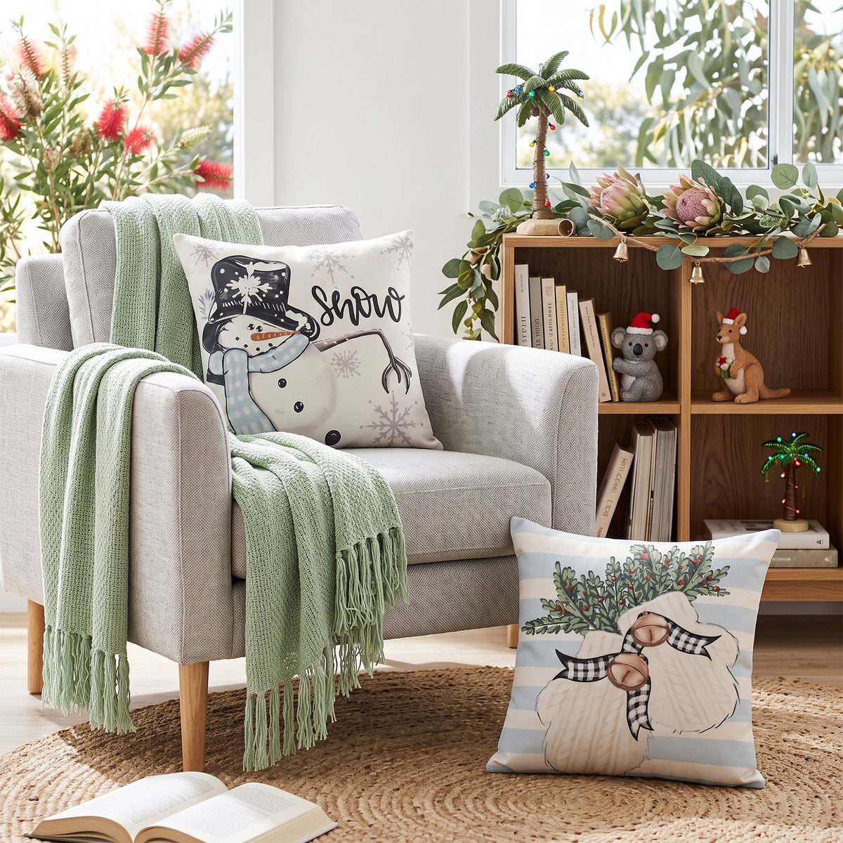 4PC Christmas Cushion Covers 45x45cm - Blue & White