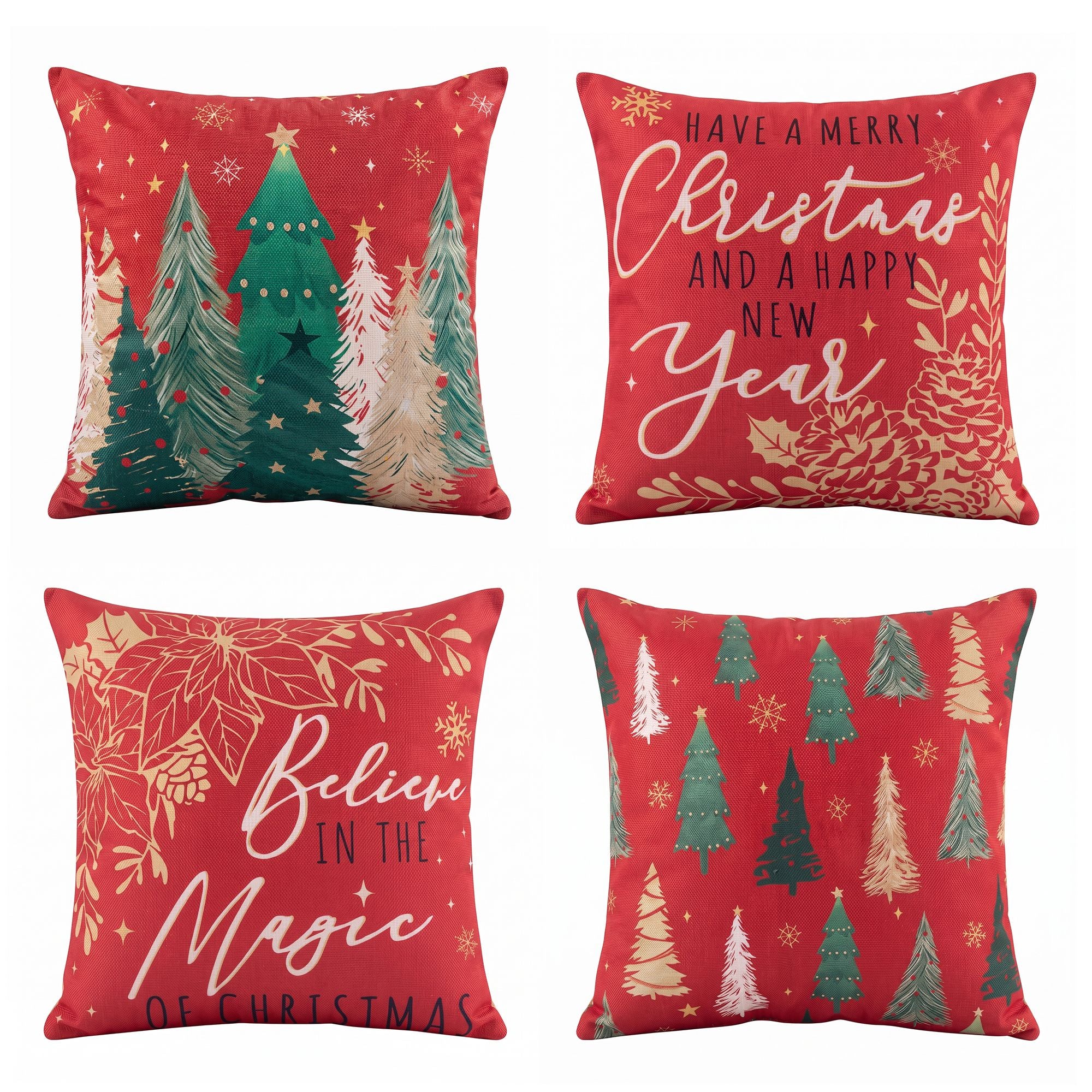 4PC Christmas Cushion Covers 45x45cm - Red