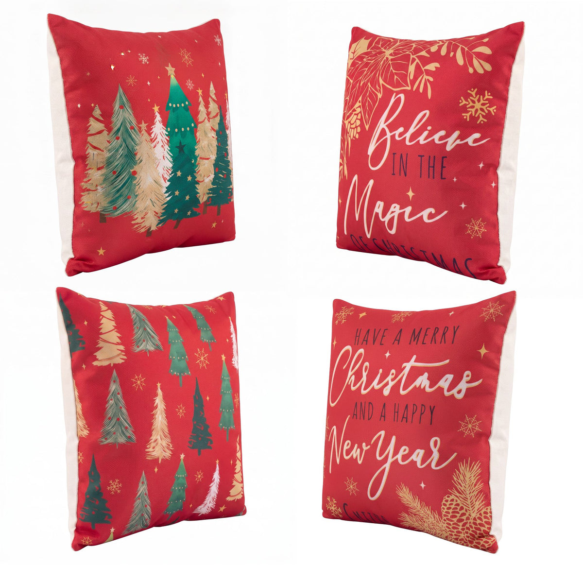 4PC Christmas Cushion Covers 45x45cm - Red