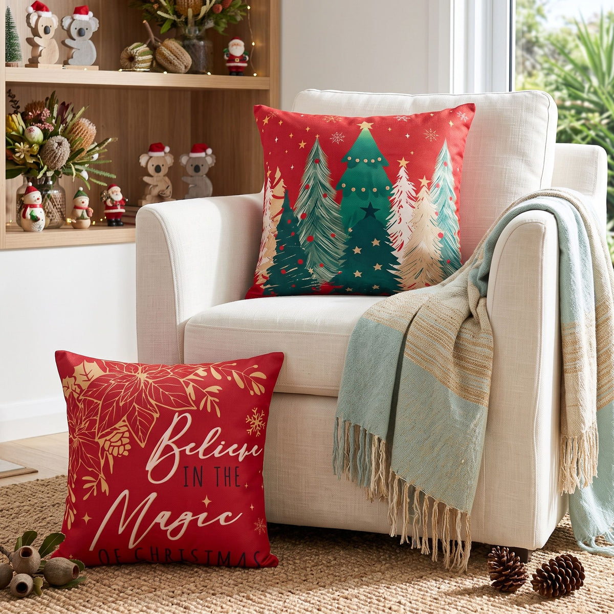 4PC Christmas Cushion Covers 45x45cm - Red